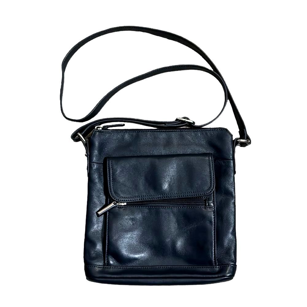 Giani Bernini Genuine Nappa Leather ITALY Crossbody Black Purse 3 zippers 10x10